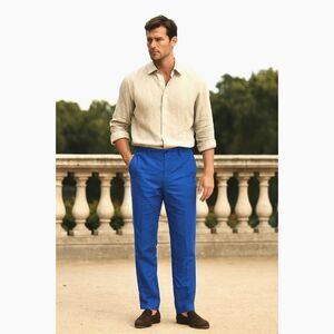 INCOTEX Venezia 1951 Blue Chino Lino Linen Pants Trousers   Mens Size 38